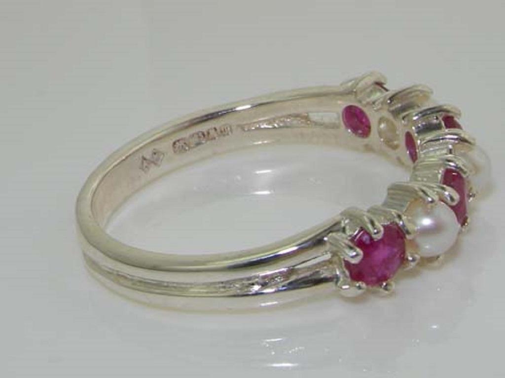 For Sale:  Sterling Silver Pearl & Ruby Womens Half Eternity Ring, Customizable 5