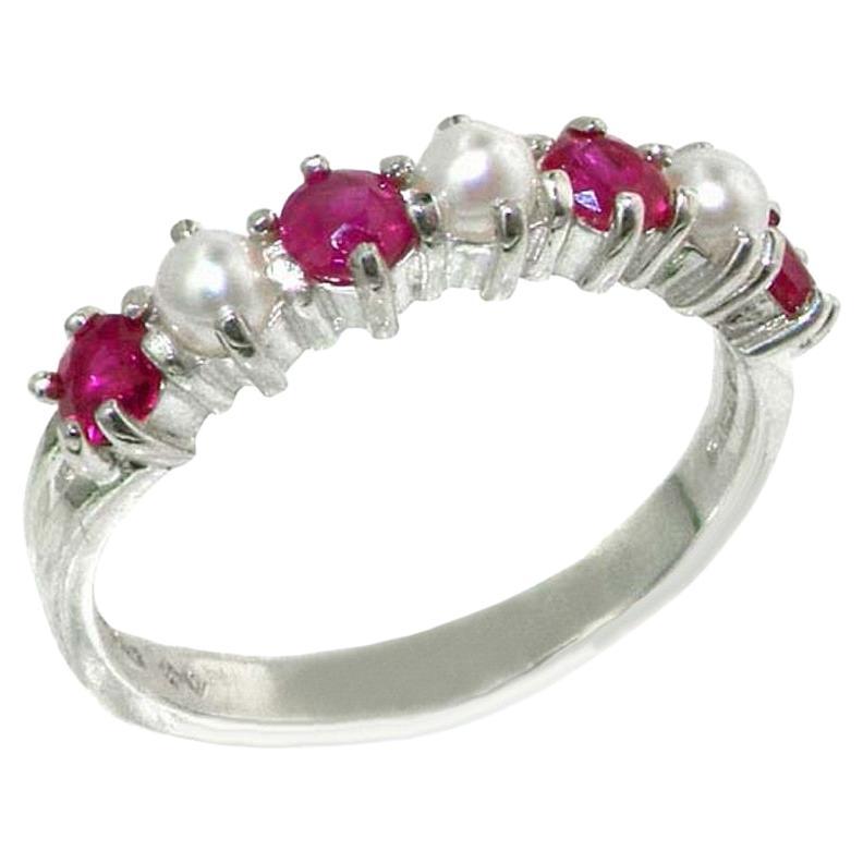 For Sale:  Sterling Silver Pearl & Ruby Womens Half Eternity Ring, Customizable
