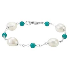 Sterling Silver Pearl & Turquoise Bead Bracelet