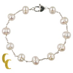 Sterling Silver Pearlescent Bead Bracelet, Size 8