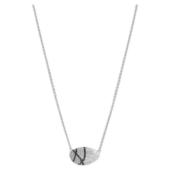 Sterling Silver Pebble White Diamond Necklace with Black Diamonds For Sale