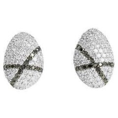 Sterling Silver Pebble White Diamond Stud Earrings with Black Diamonds