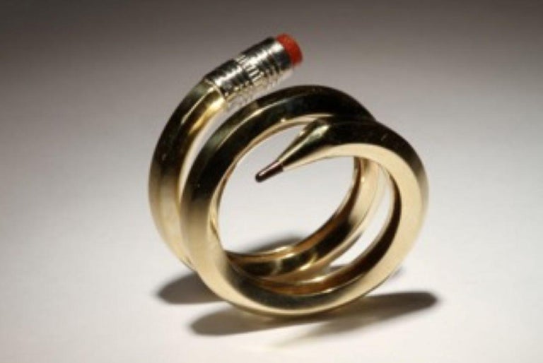 Sterling Silver Pencil Ring 18k Yellow Gold Eraser Holder and Garnet ...