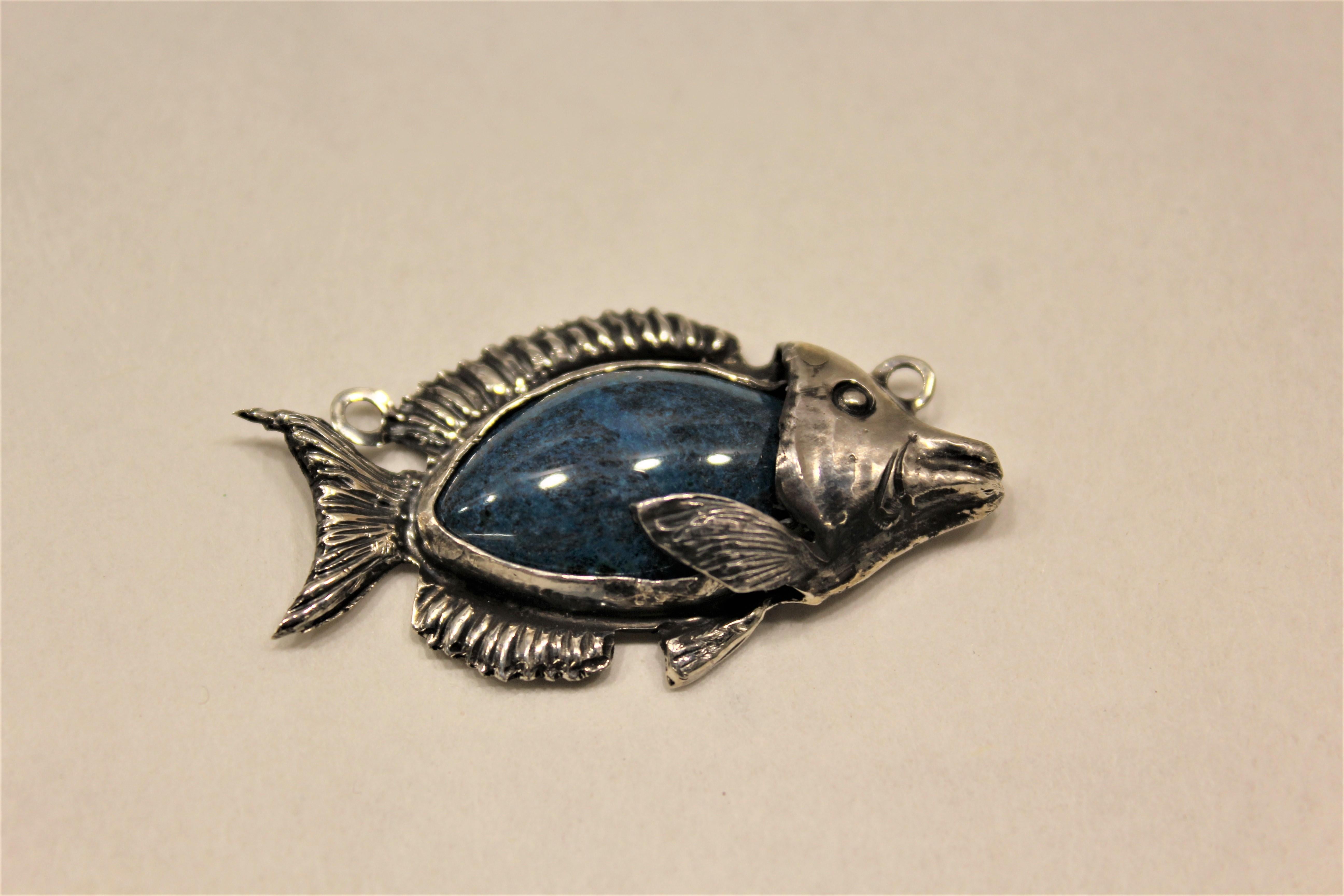Artist Blue Fish, Pendant, Sterling Silver, Handmade, Italy For Sale