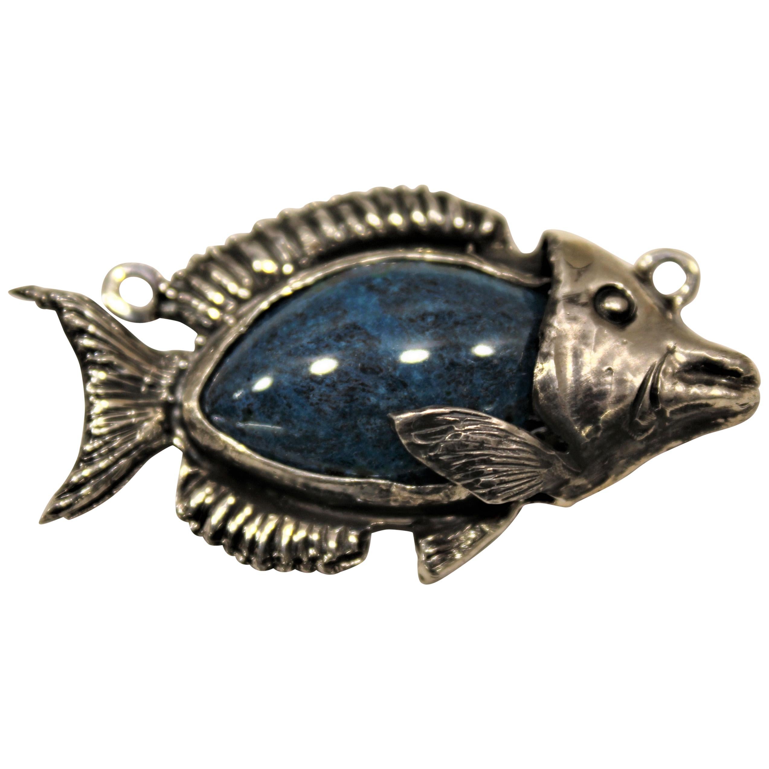 Blue Fish, Pendant, Sterling Silver, Handmade, Italy For Sale