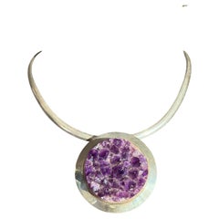 Sterling Silver Pendant / Brooch raw Amethyst , designed by Helge Brutalist