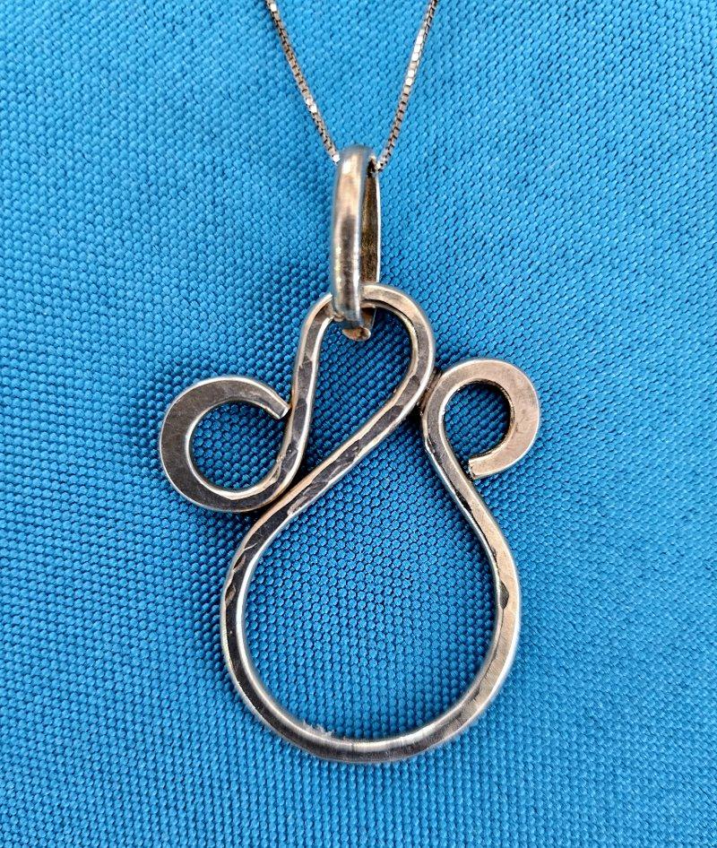 Mid-Century Modern Sterling Silver Pendant Necklace, Hammered Texture on Front, Stamped on Back For Sale