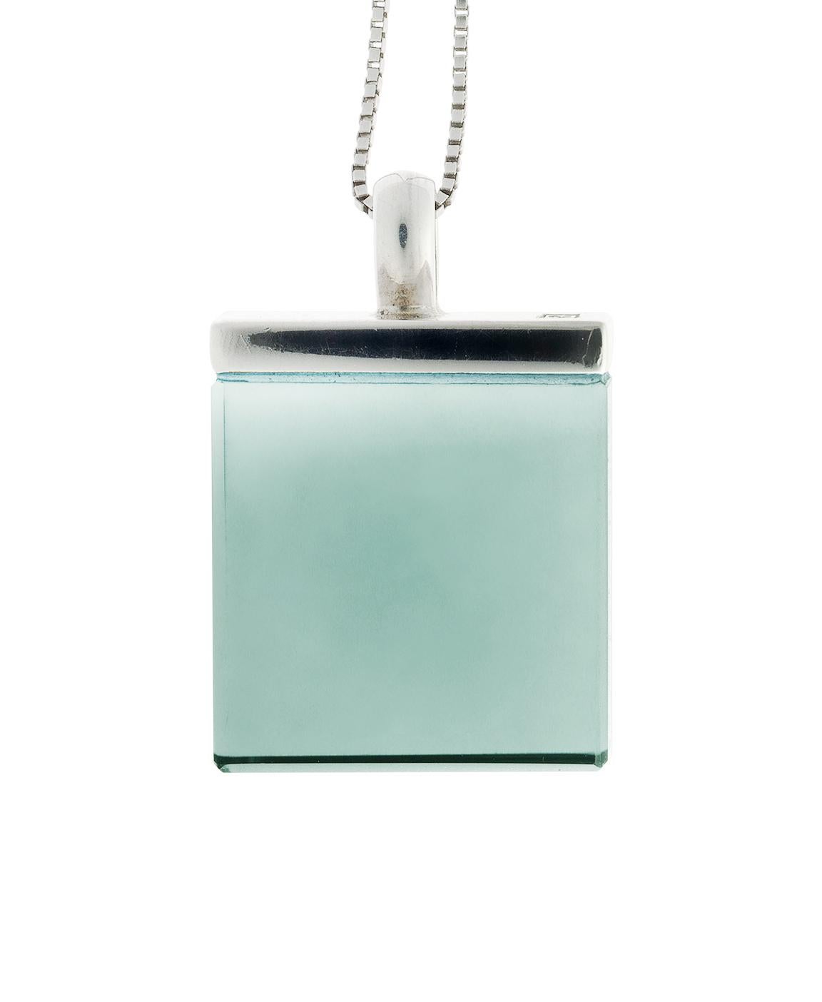 This sterling silver art deco style pendant necklace features a large 15x15x8 mm green quartz, specially cut for the artist. It is part of the Ink collection, which has been featured in publications such as Harper's Bazaar and Vogue UA.

The