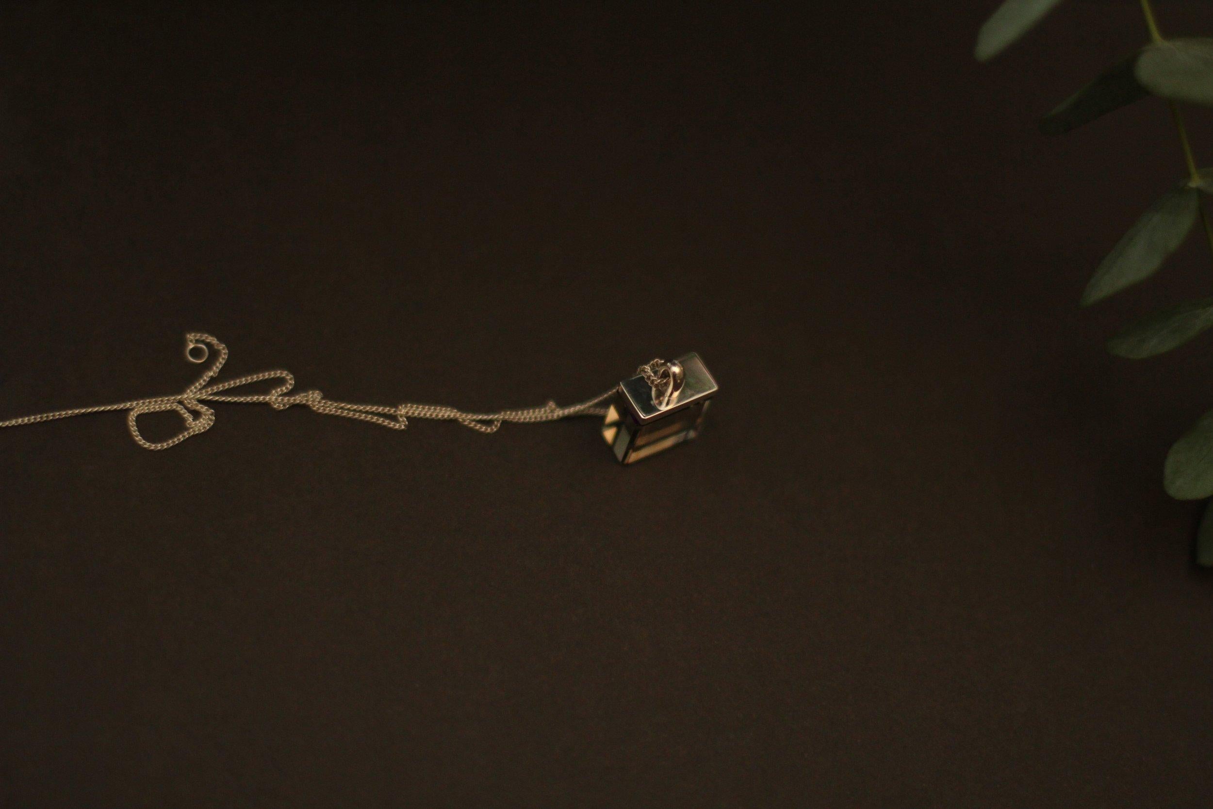 Women's or Men's Sterling Silver Pendant Necklace with Green Quartz For Sale