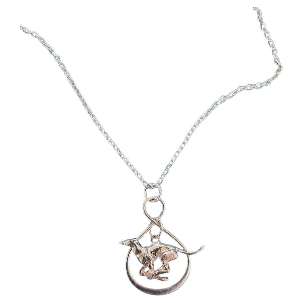 Sterling Silver Pendant Necklace with Sculptural Greyhound, Stamped