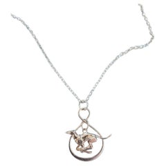 Sterling Silver Pendant Necklace with Sculptural Greyhound, Stamped