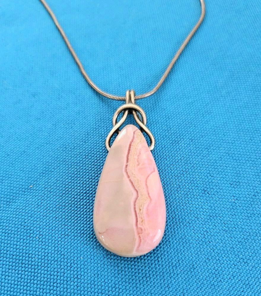 Mid-Century Modern Sterling Silver Pendant Necklace with Semiprecious Stone, Stamped, Vintage For Sale