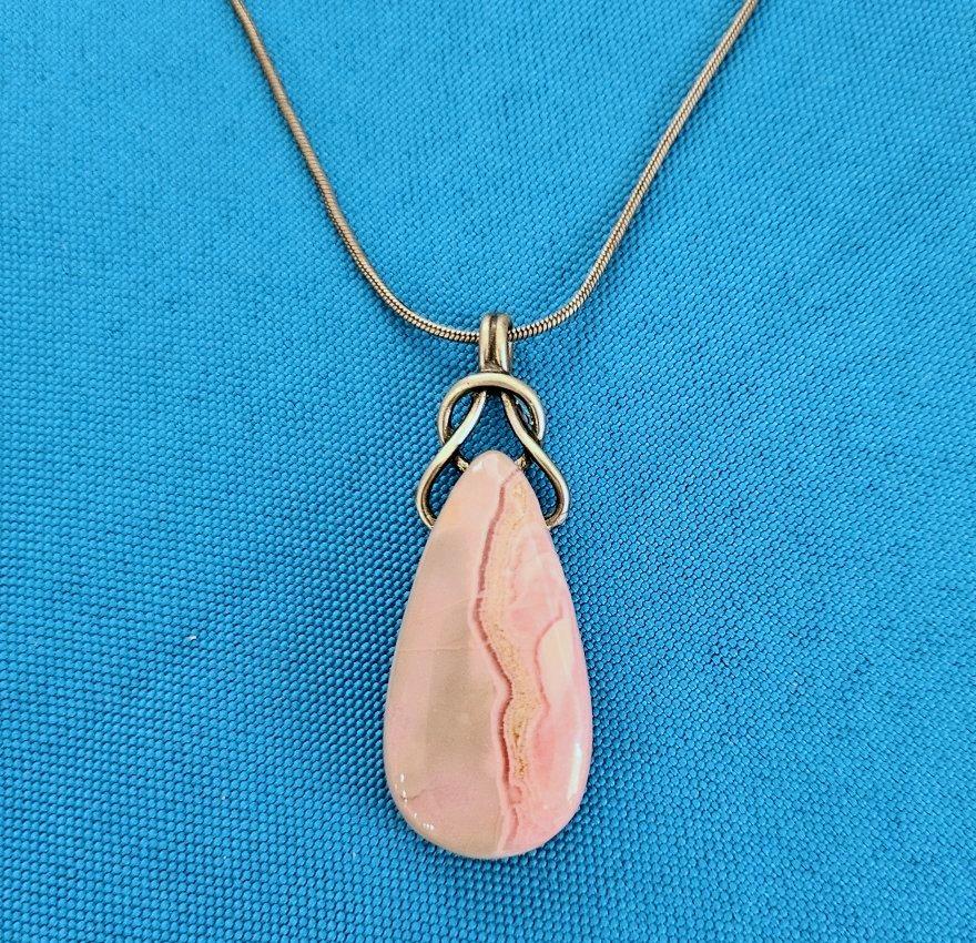 Other Sterling Silver Pendant Necklace with Semiprecious Stone, Stamped, Vintage For Sale