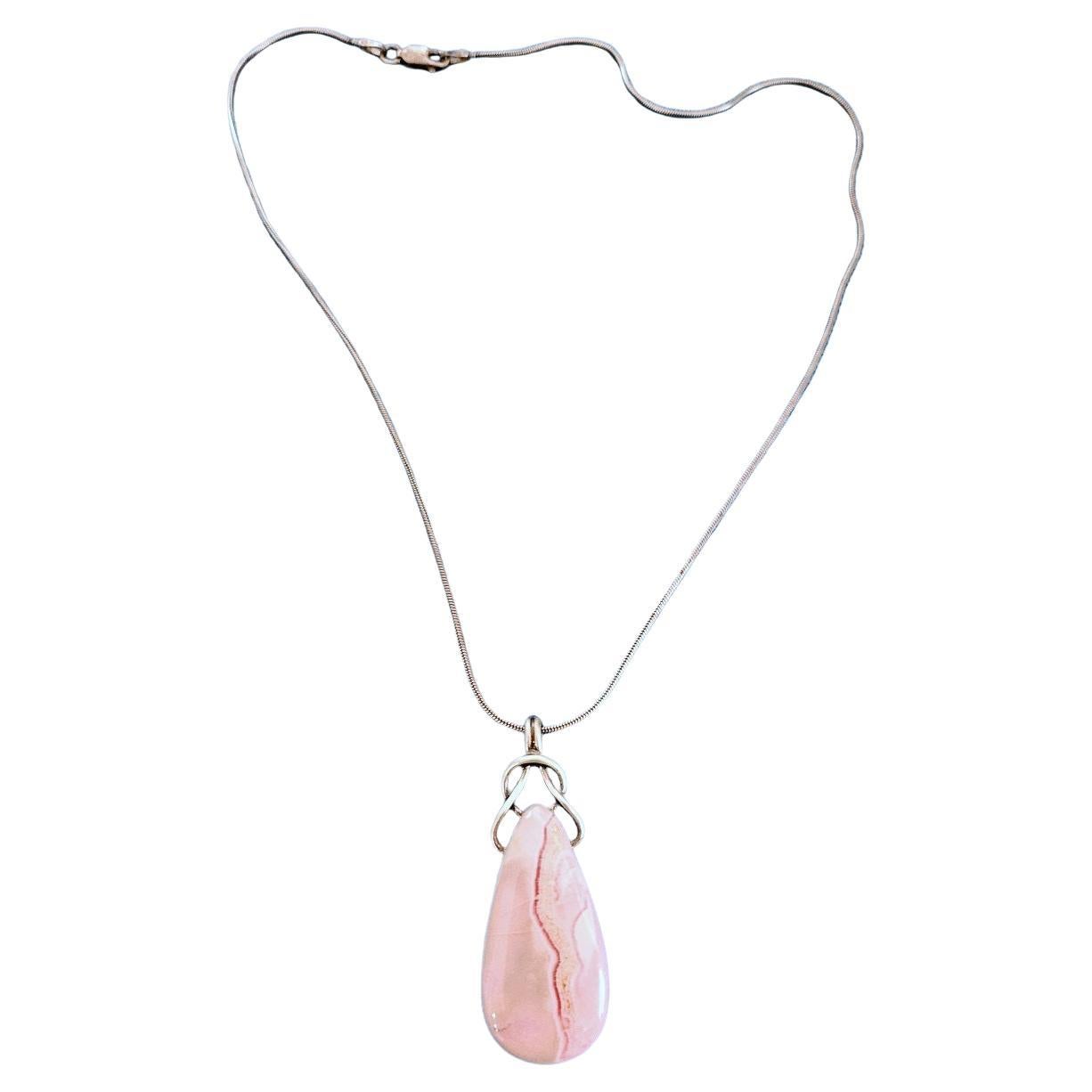 Sterling Silver Pendant Necklace with Semiprecious Stone, Stamped, Vintage