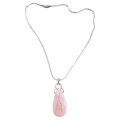 Sterling Silver Pendant Necklace with Semiprecious Stone, Stamped, Vintage