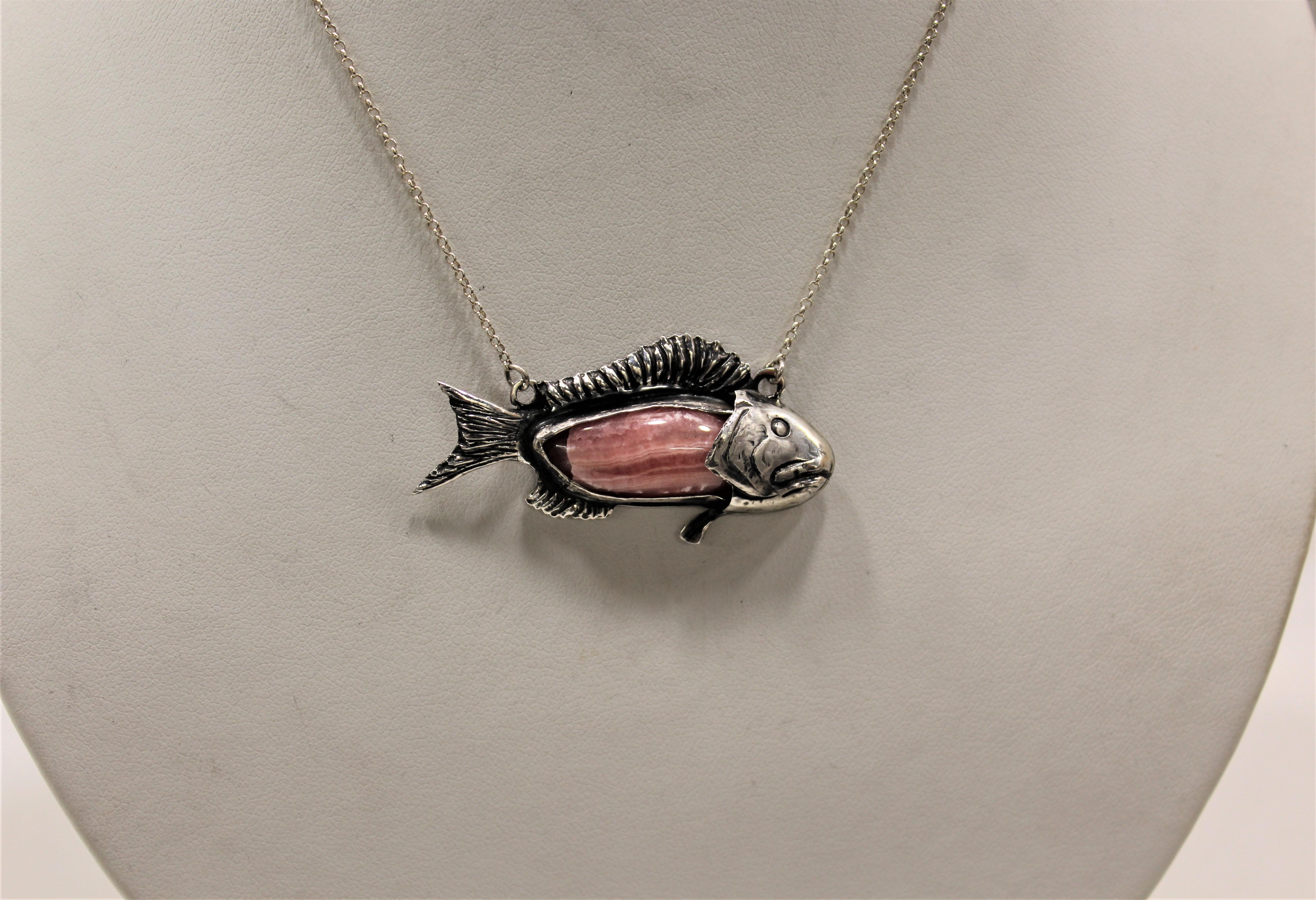 Artist Pink Fish, Pendant, Sterling Silver, Handmade, Italy For Sale