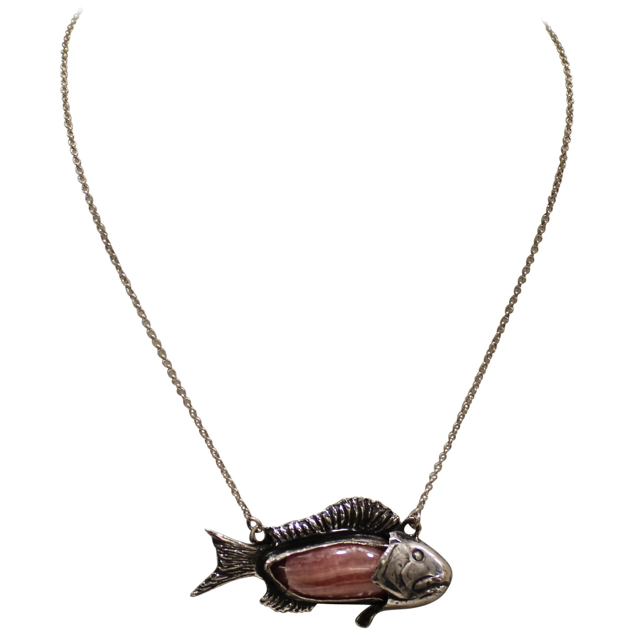 Pink Fish, Pendant, Sterling Silver, Handmade, Italy For Sale
