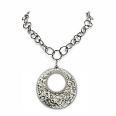 Sterling Silver Pendant With Diamonds On Large Link Chain Necklace N3971