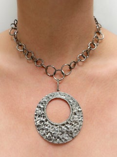 Sterling Silver Pendant With Diamonds On Large Link Chain Necklace N3971