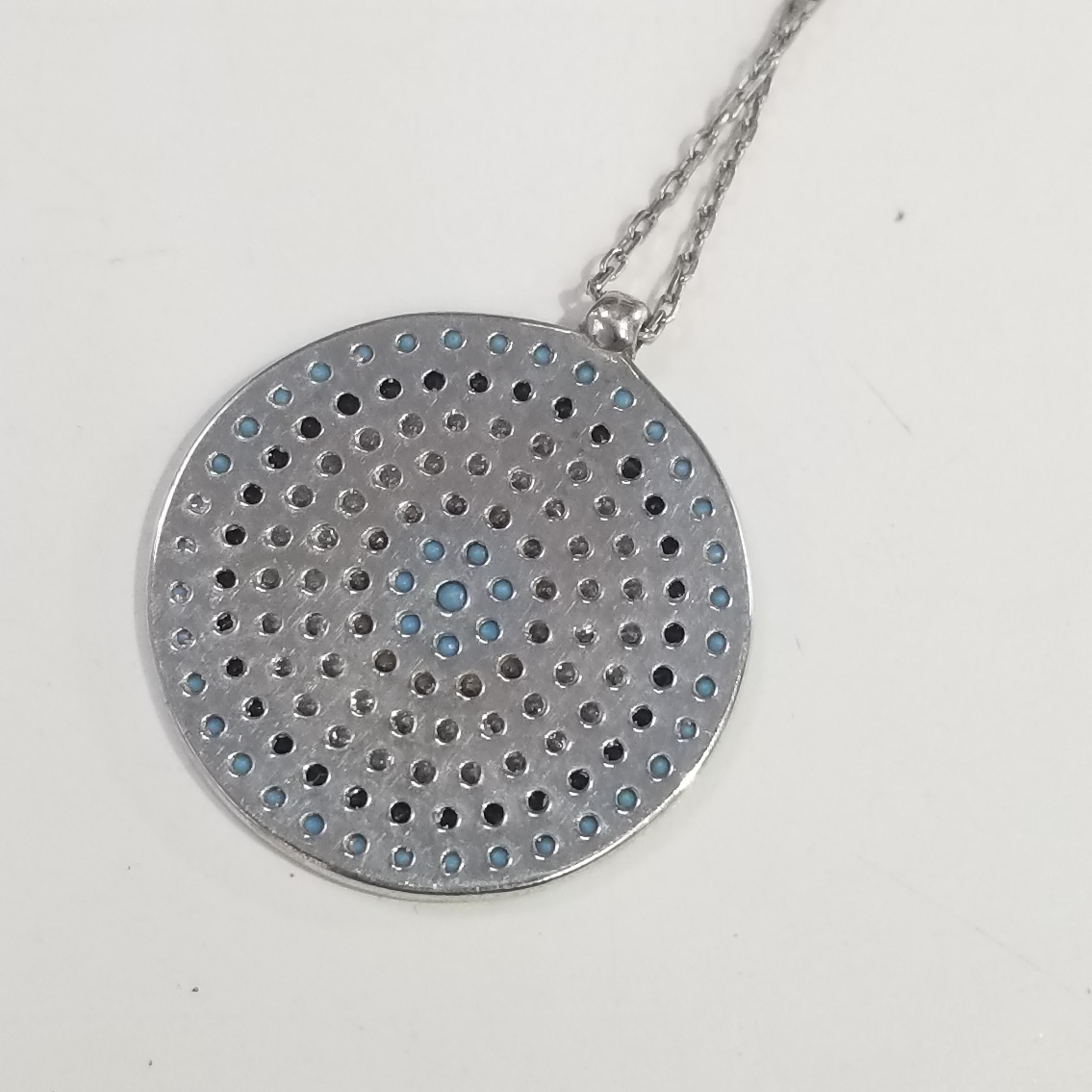 Round Cut Sterling Silver Pendant with Turquoise and Cubic