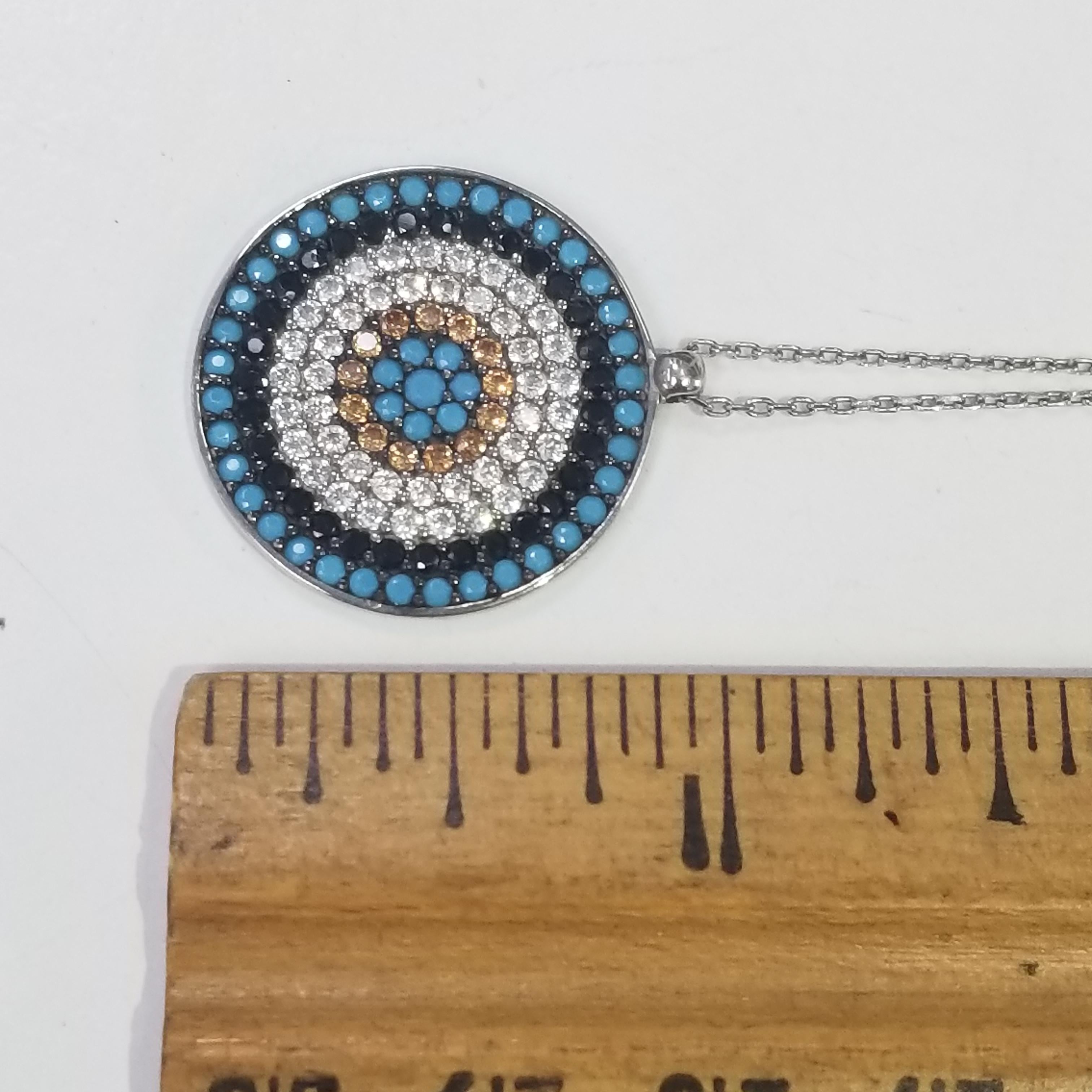 Sterling Silver Pendant with Turquoise and Cubic In New Condition In Los Angeles, CA