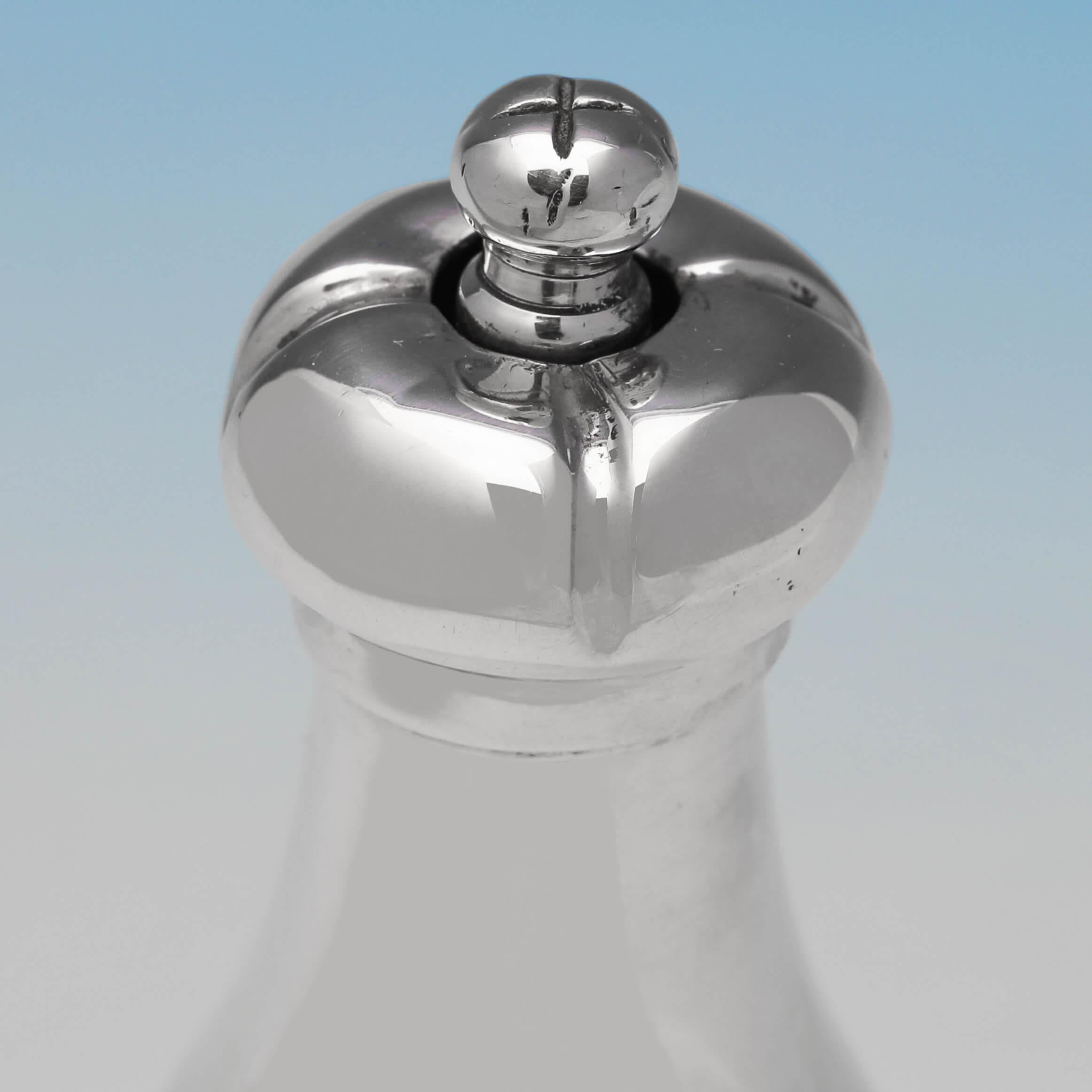 Victorian Sterling Silver Pepper Grinder in the Form of a Champagne Bottle Made in 1886 For Sale