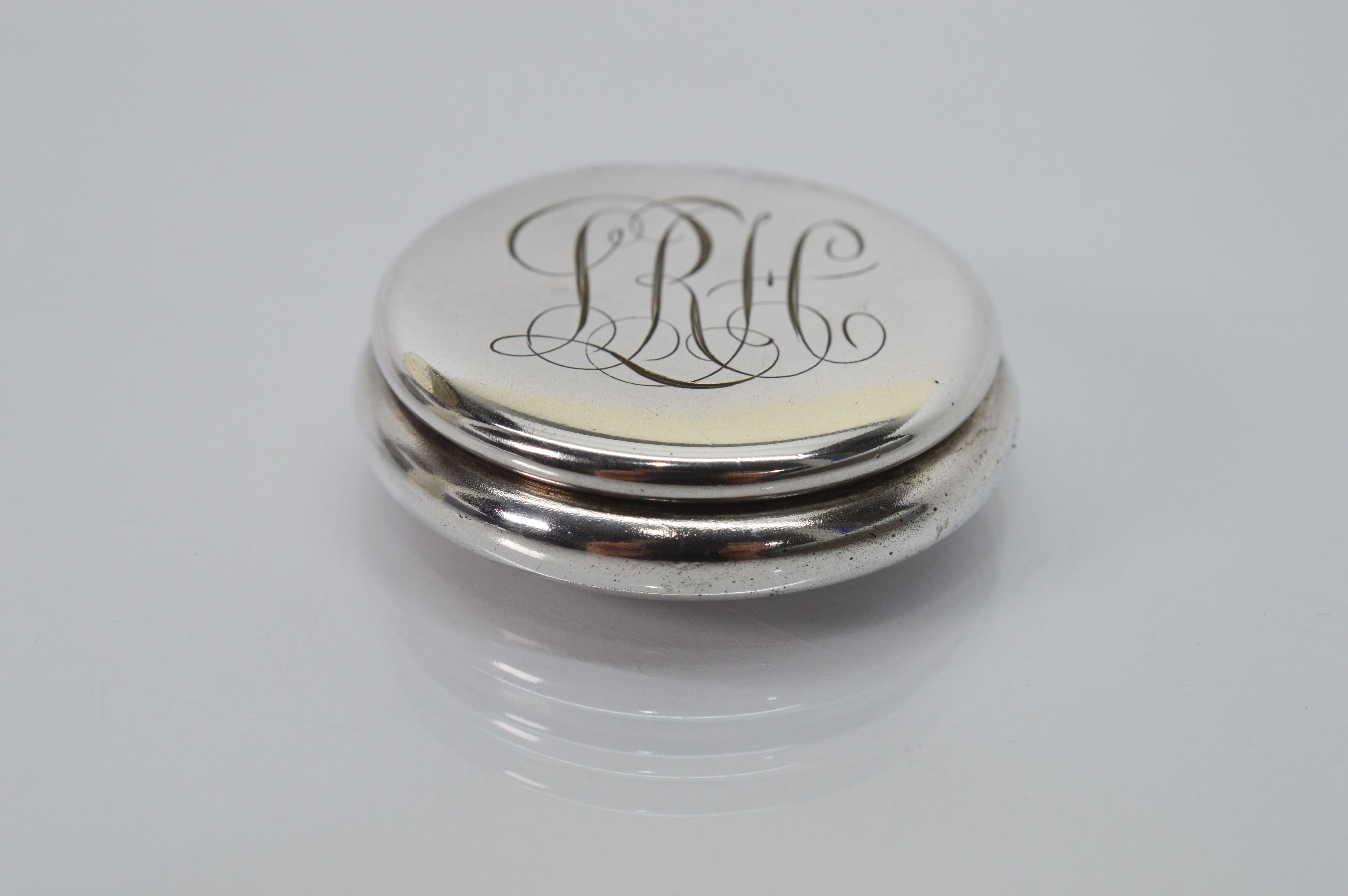 Sterling Silver Perfume Bottle with Sterling Silver Round Pill Box For Sale 3
