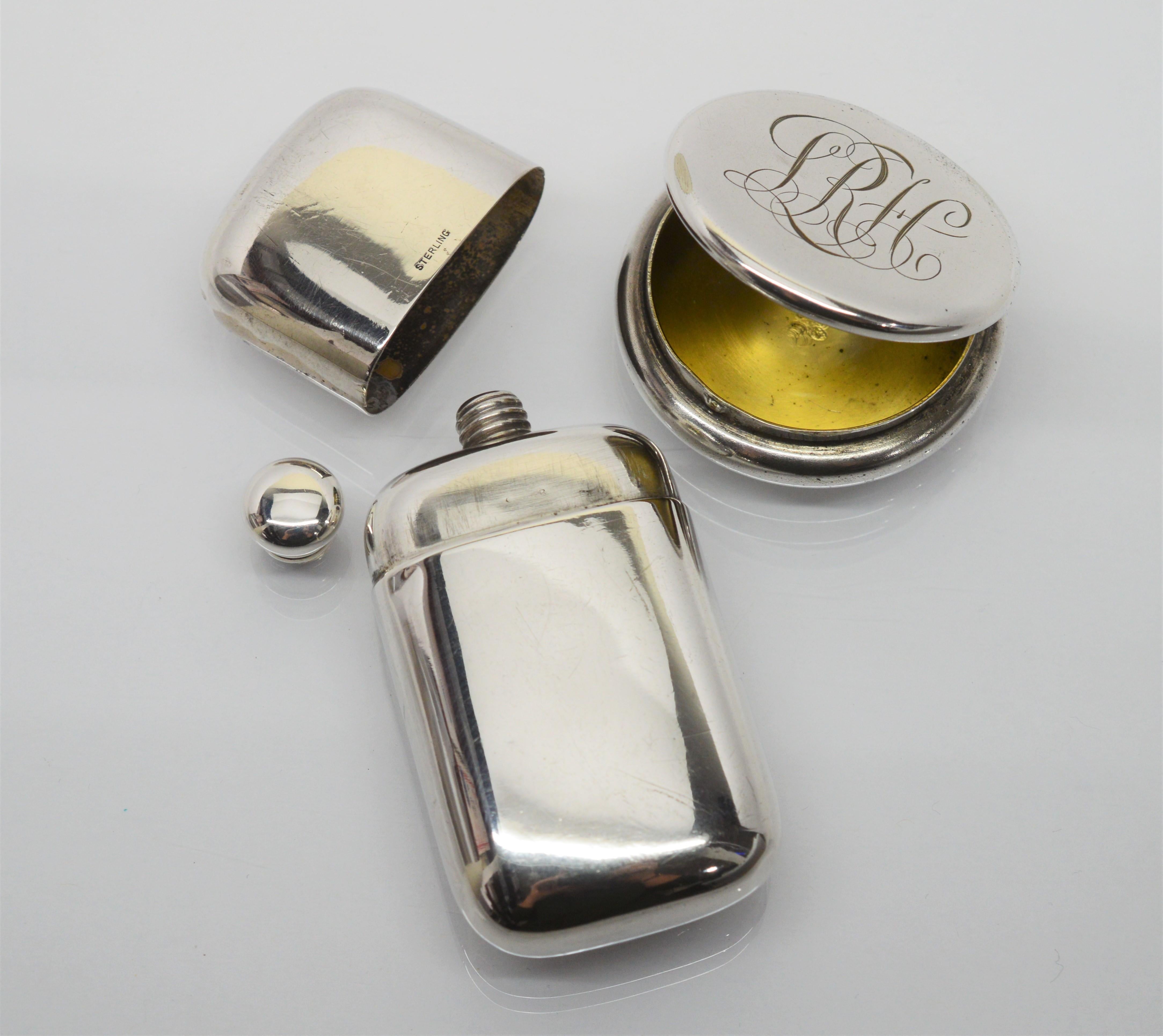 Mid-Century and American made, this personalized duo services its owner well as an nostalgic and elegant way to transport finer luxuries.
Carry a favorite scent along in this 3 x 1-1/2 inch sterling perfume bottle outfitted with secure screw top and