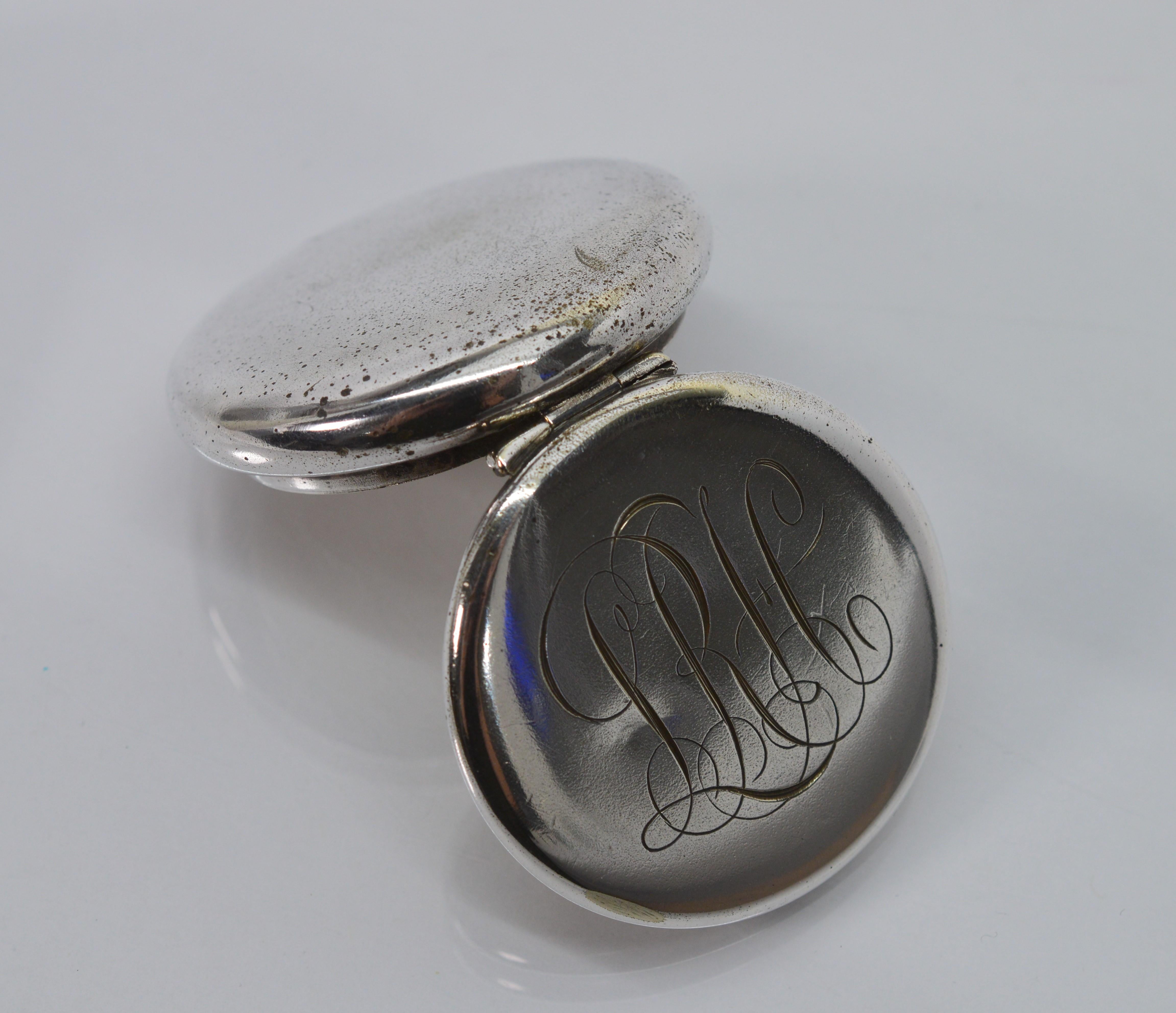Women's or Men's Sterling Silver Perfume Bottle with Sterling Silver Round Pill Box For Sale