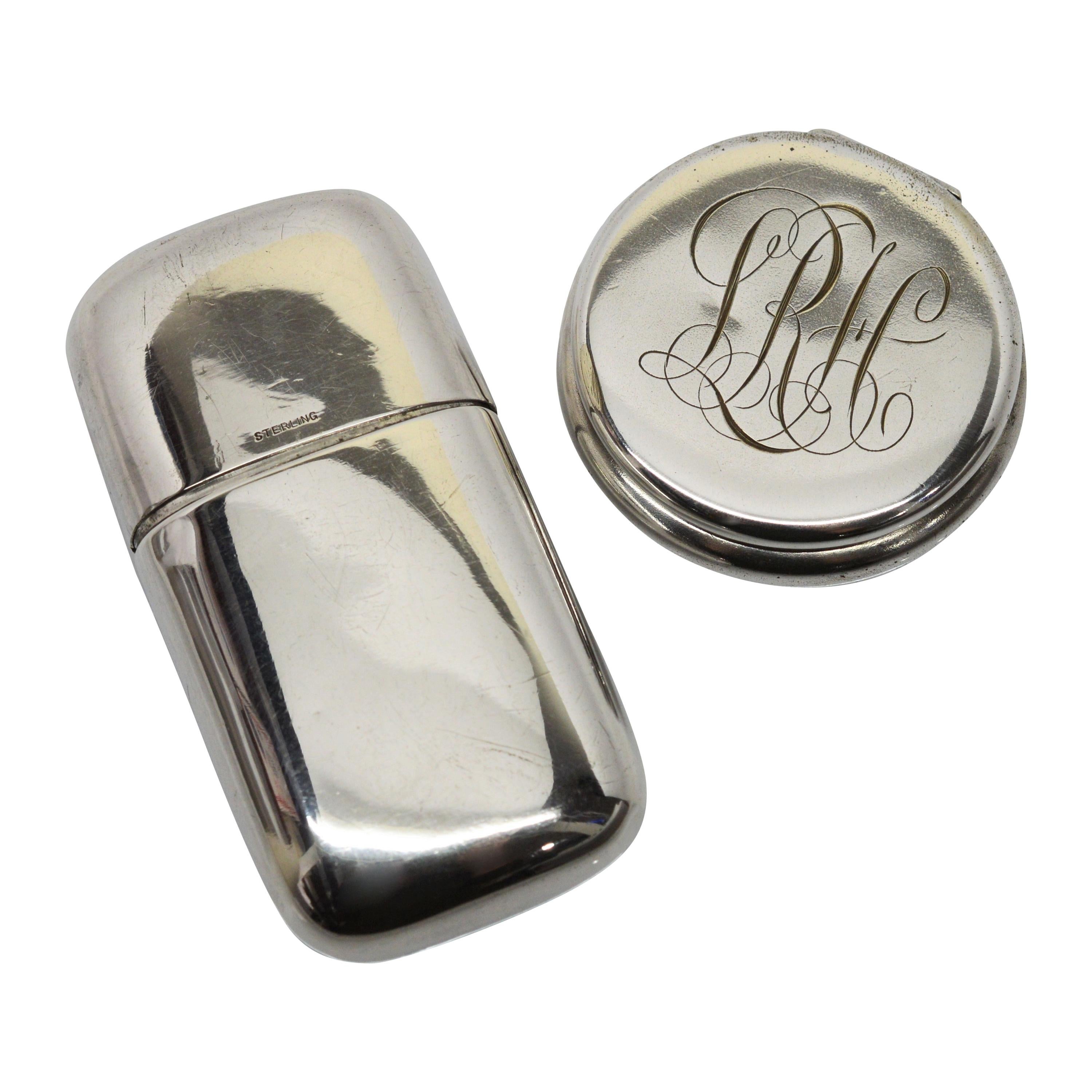 Sterling Silver Perfume Bottle with Sterling Silver Round Pill Box
