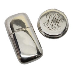 Retro Sterling Silver Perfume Bottle with Sterling Silver Round Pill Box