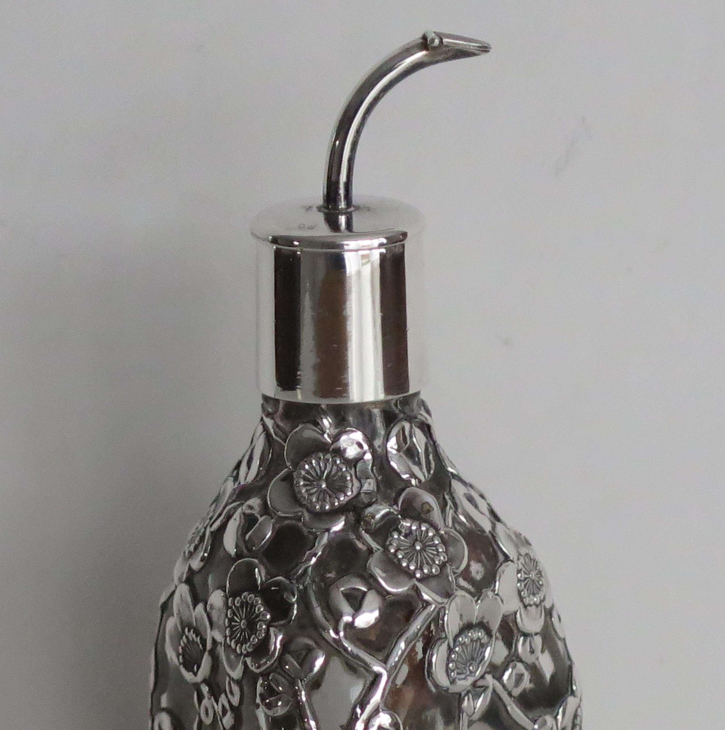 19th Century Edwardian Perfume or Scent Bottle Sterling Silver Filigree over Glass, Ca 1900