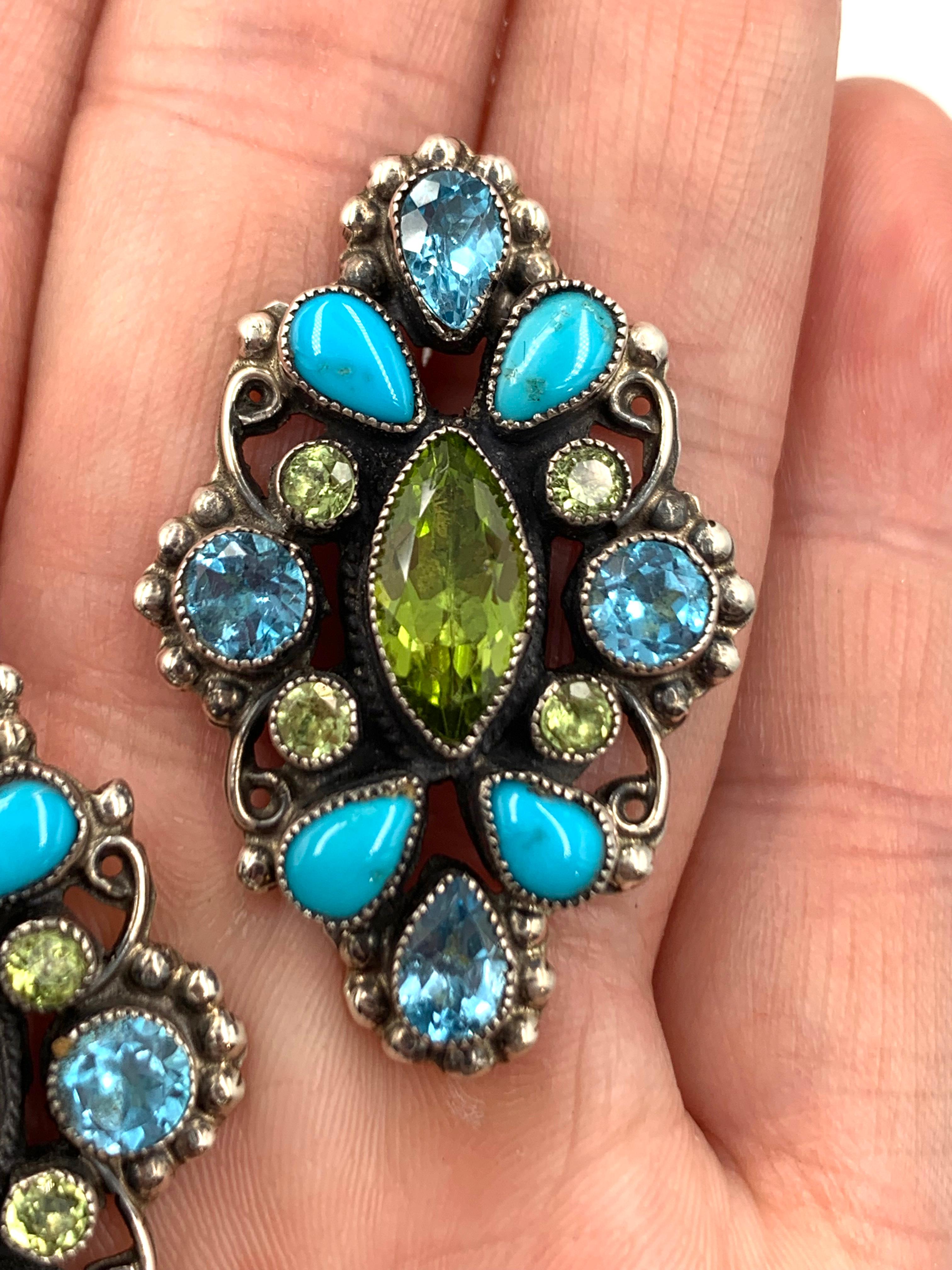 Sterling Silber Peridot und Türkis Ohrringe von Leo Feeney (Indigene Kunst (Nord-/Südamerika)) im Angebot