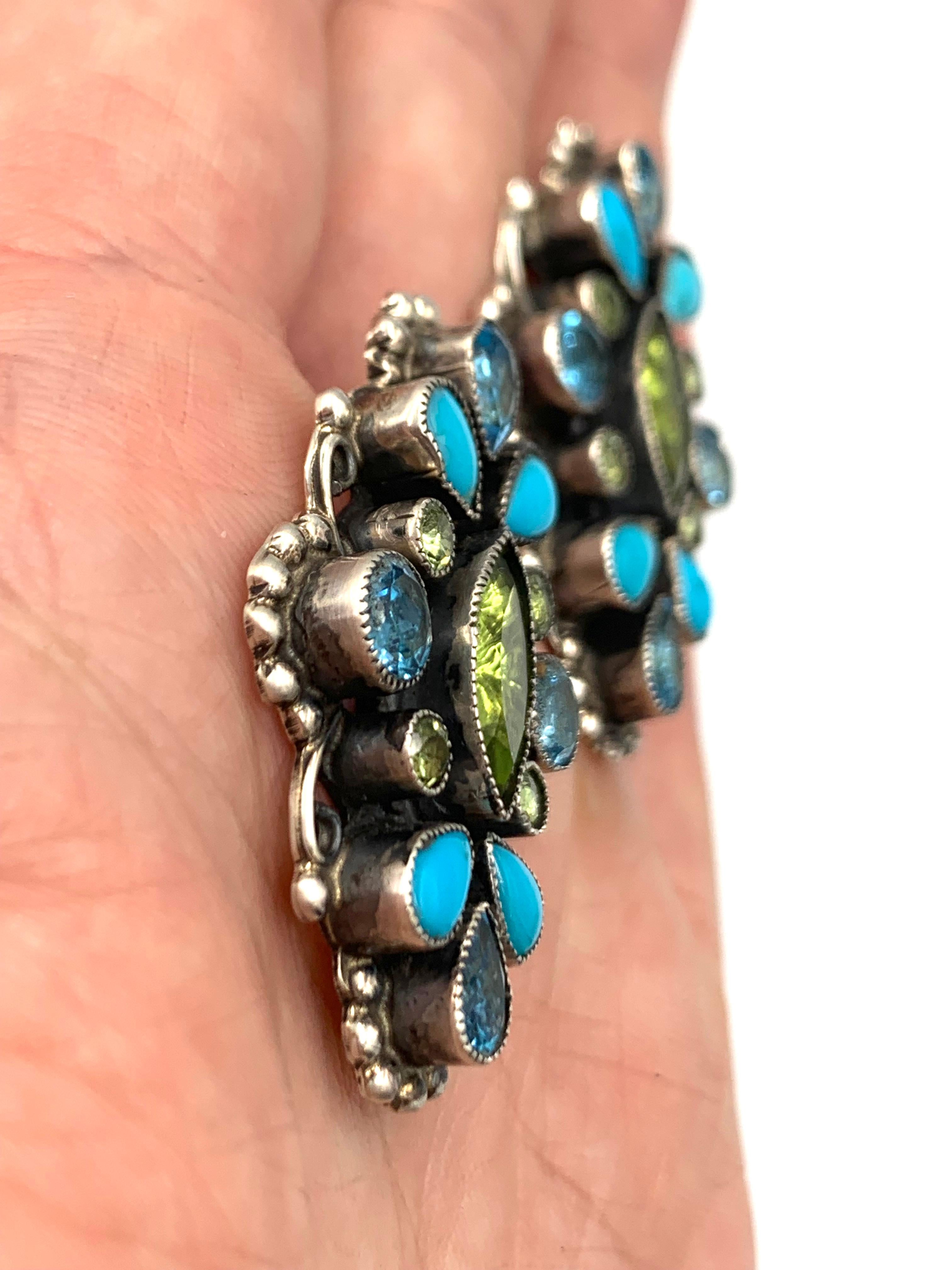 Sterling Silber Peridot und Türkis Ohrringe von Leo Feeney für Damen oder Herren im Angebot