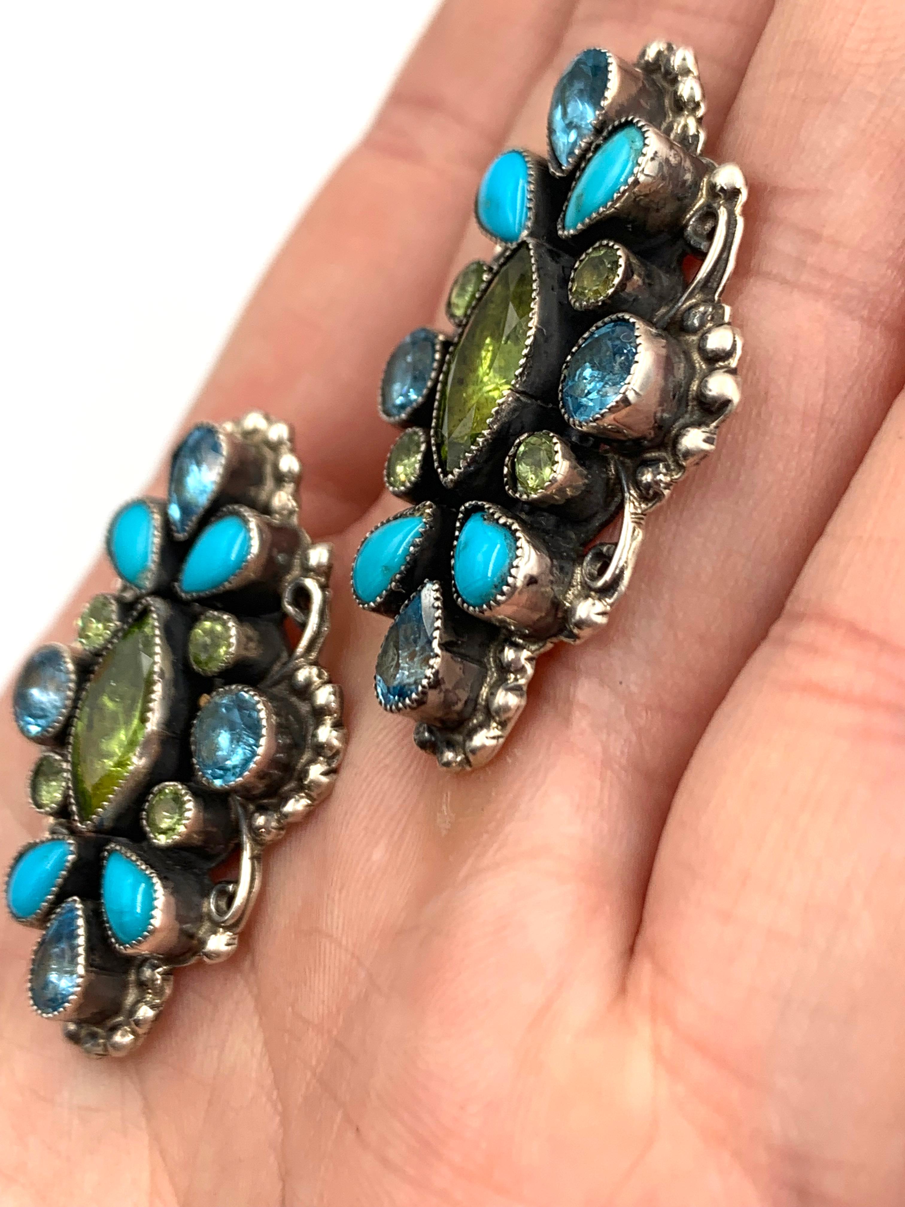 Sterling Silber Peridot und Türkis Ohrringe von Leo Feeney im Angebot 1