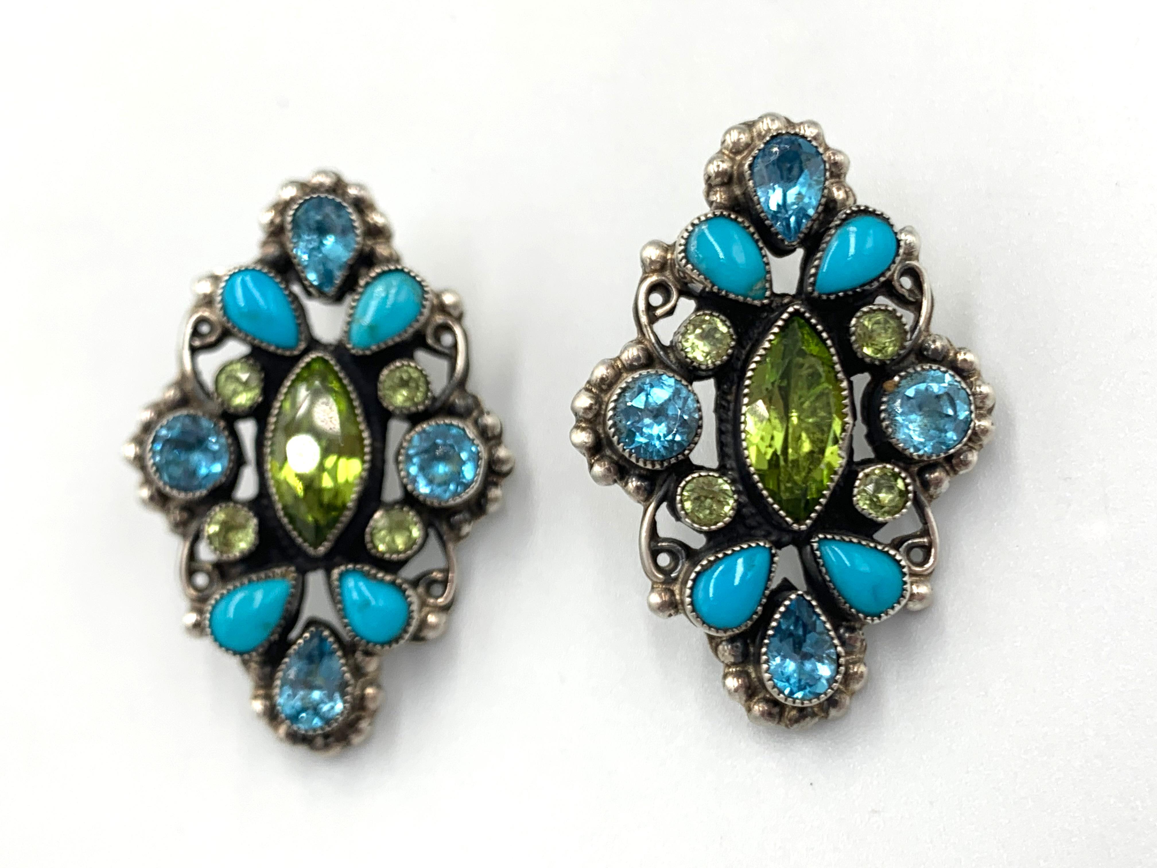 Sterling Silber Peridot und Türkis Ohrringe von Leo Feeney im Angebot 2