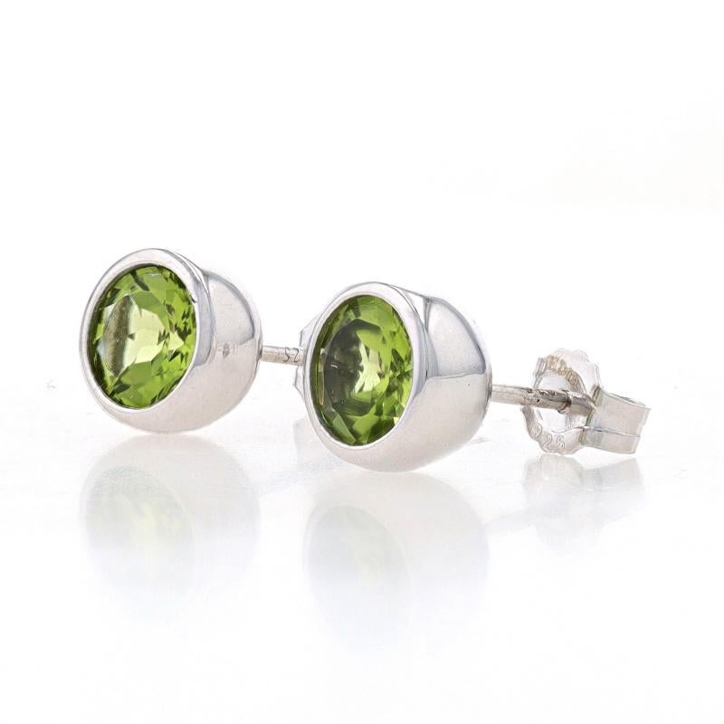 Sterling Silver Peridot Stud Earrings - 925 Round 1.70ctw Pierced In New Condition For Sale In Greensboro, NC