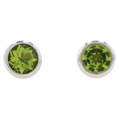 Sterling Silver Peridot Stud Earrings - 925 Round 1.70ctw Pierced