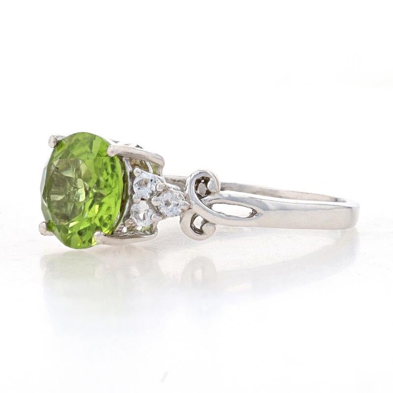 Women's Sterling Silver Peridot & White Topaz Ring - 925 Round Cut For Sale