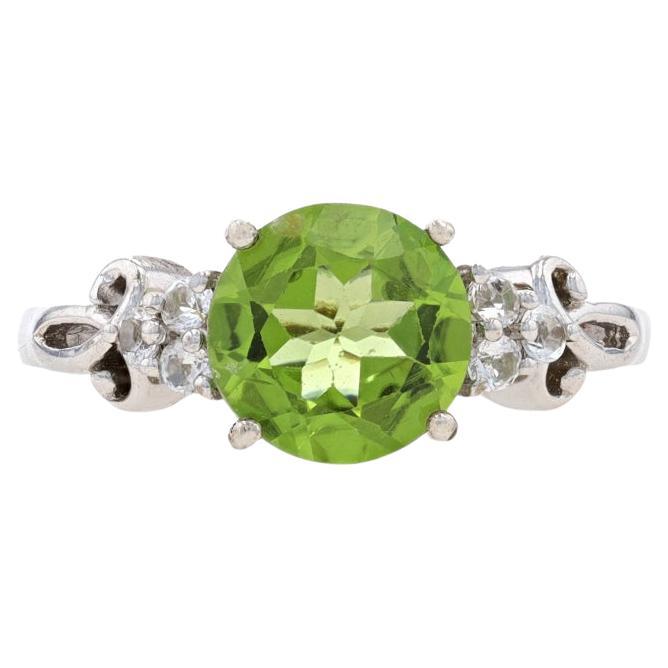 Sterling Silver Peridot & White Topaz Ring - 925 Round Cut For Sale