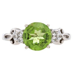 Sterling Silver Peridot & White Topaz Ring - 925 Round Cut