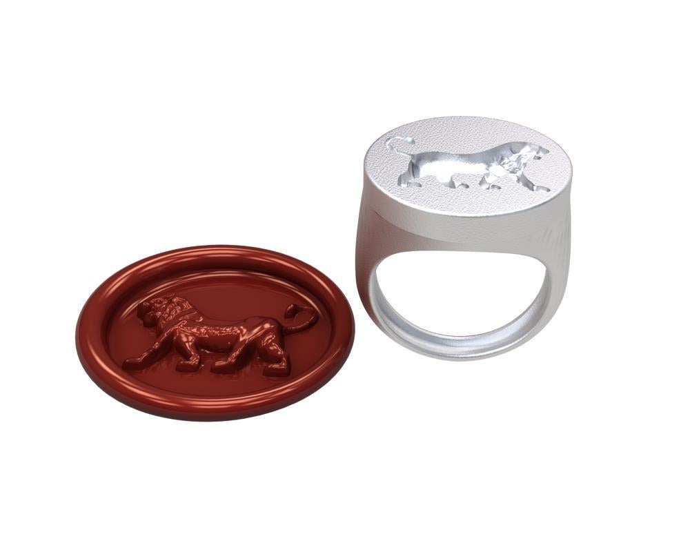 Sterling Silver Persepolis Walking Lion Signet Wax Seal Ring 3