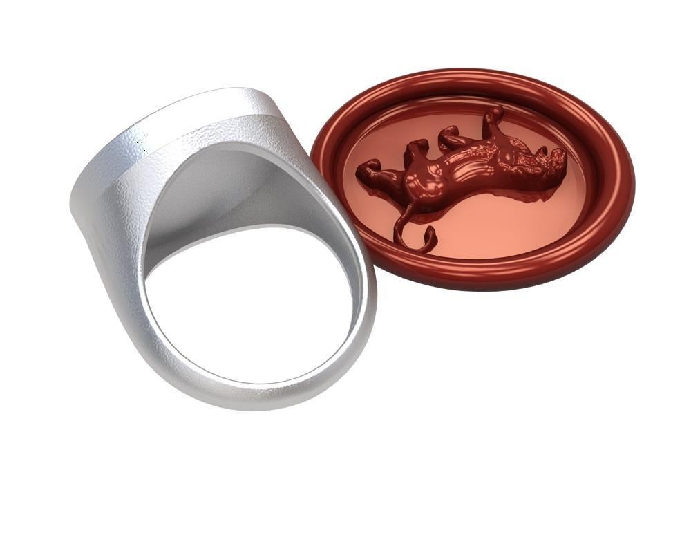 For Sale:  Sterling Silver Persepolis Walking Lion Signet Wax Seal Ring 5