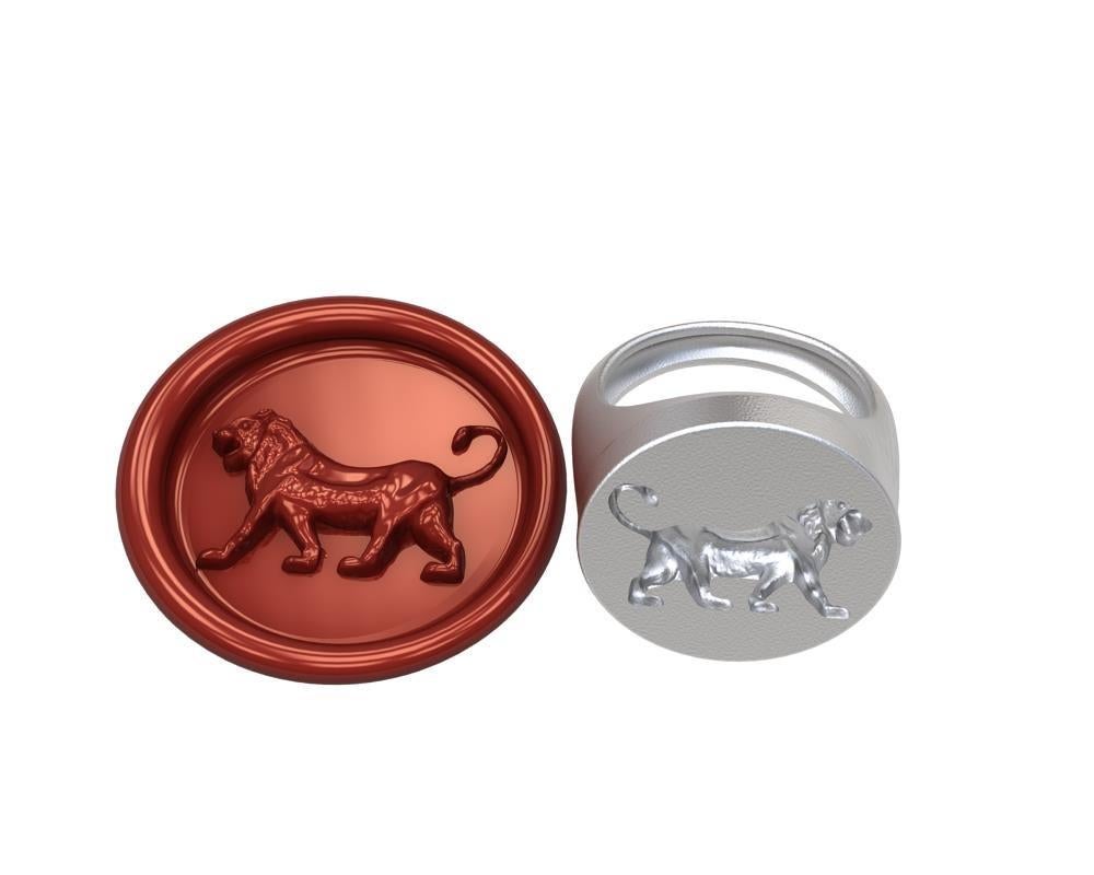 For Sale:  Sterling Silver Persepolis Walking Lion Signet Wax Seal Ring 6