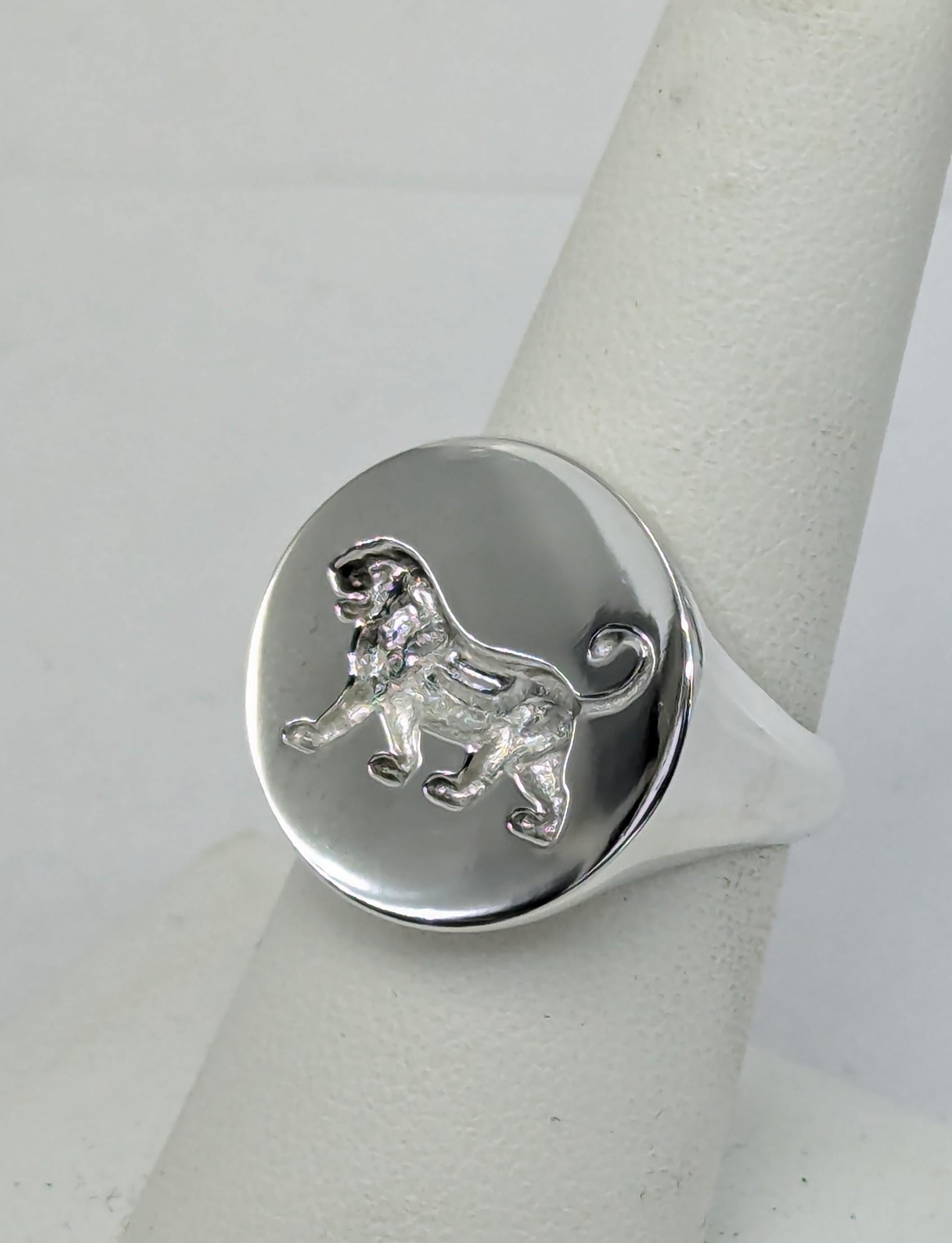 Signet Persépolis Walking Lion en argent sterling ciré  taille 7 