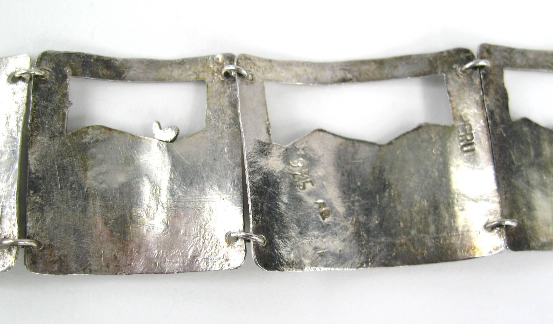 Women's Sterling Silver Peruvian Peru Panel 3-D Bracelet  For Sale