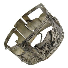 Bracelet 3D en argent sterling avec panneaux péruviens du Pérou en relief 