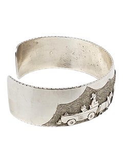 Sterling Silver Peruvian Style Village Cuff Bracelet #24595