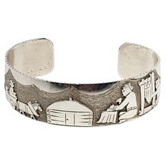 Sterling Silver Peruvian Style Village Cuff Bracelet #24595
