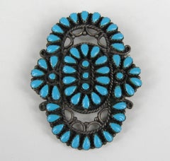 Sterling Silver Petit Point Pendant - Brooch Old Pawn Navajo